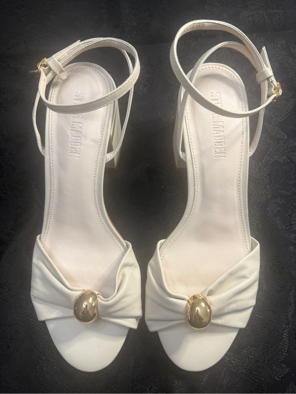 Steve Madden Cream Ankle-Strap Heels with Gold Accent Never Worn